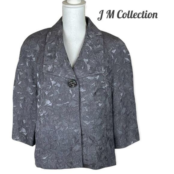 JM Collection Gray Metallic Floral Print Evening Jacket NWT Size 10 - Picture 2 of 12